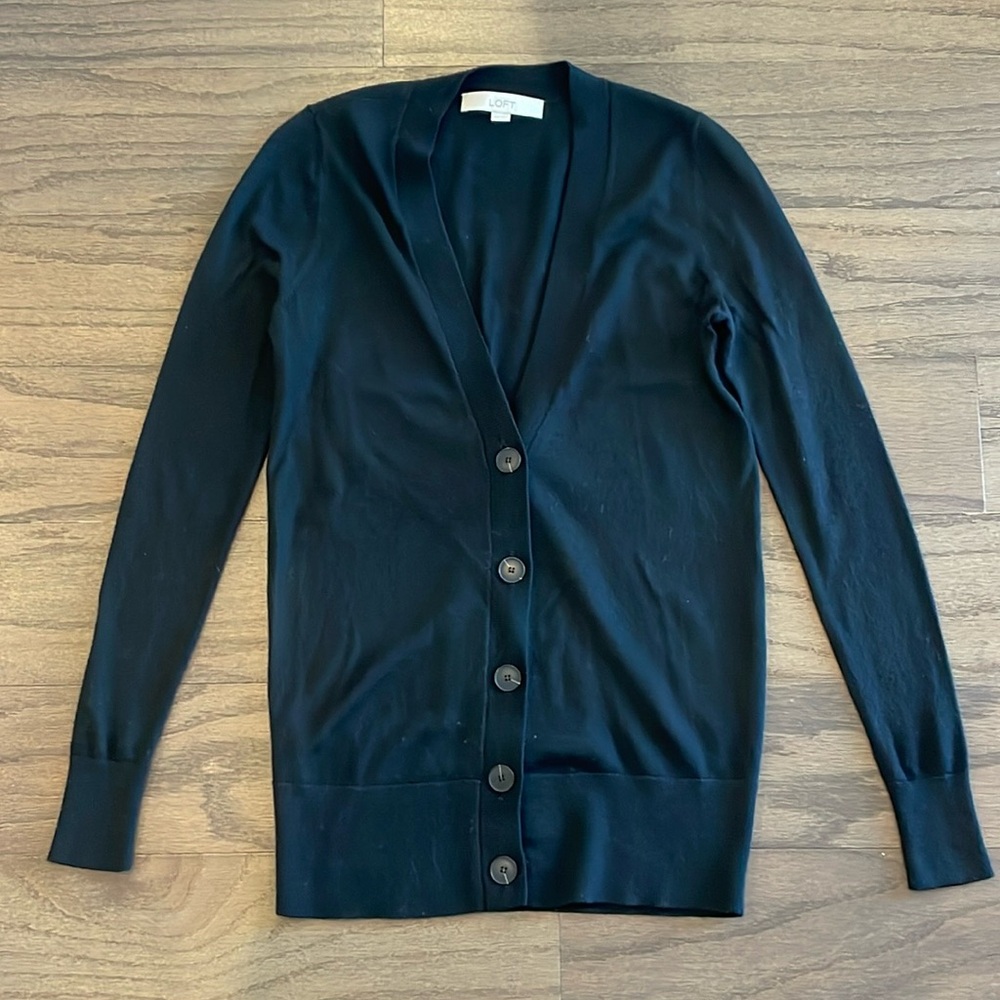 LOFT Black Button Cardigan - Size XXS